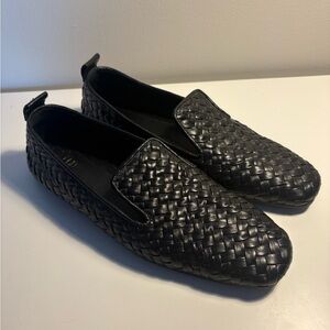 NWOT Massimo Dutti Black Woven Leather Slip-On Loafers